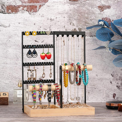 Vibe Geeks Desktop Jewelry Organizer Jewelry Stand with Ring and Bracelet Holder - Black