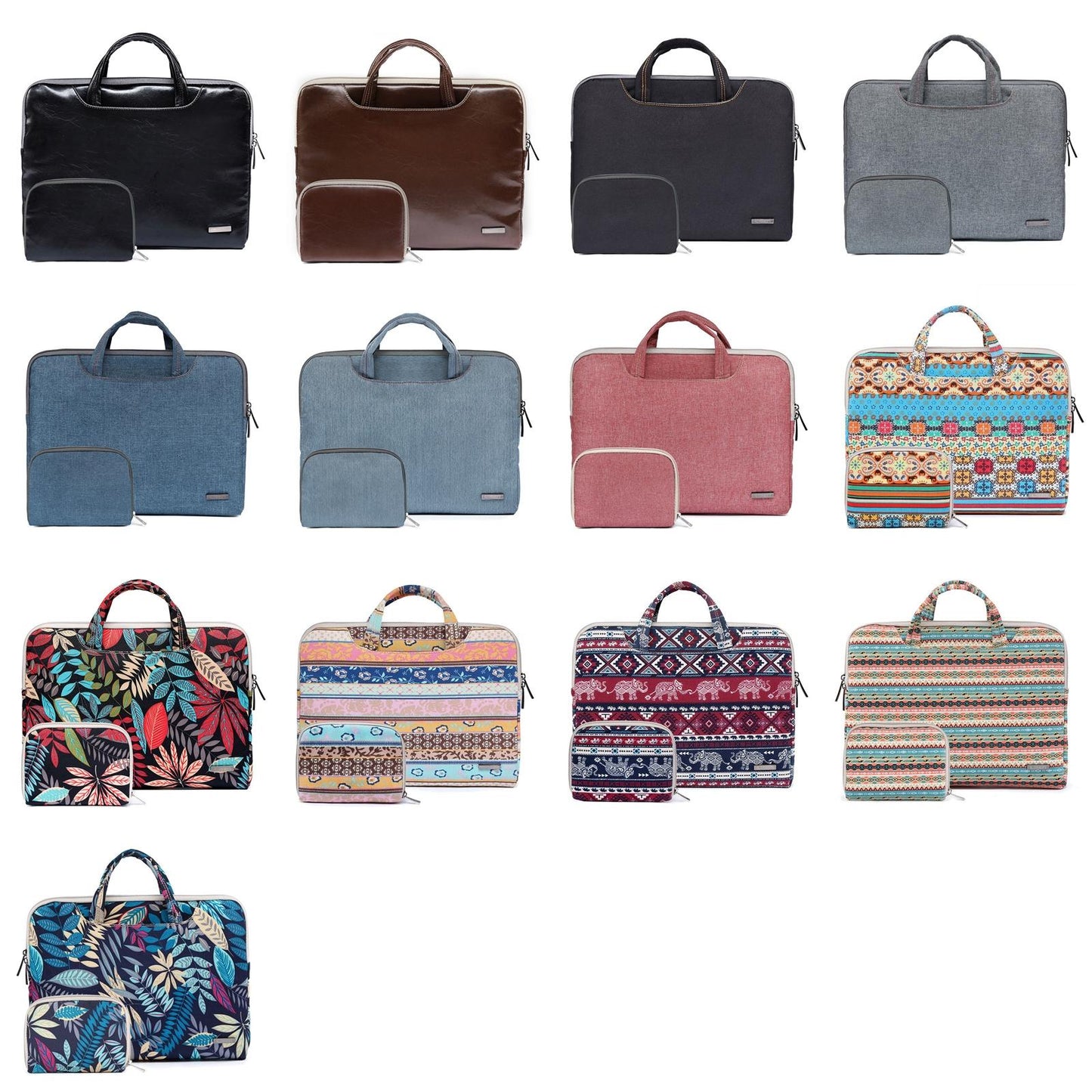 11.6 Inch Simple Business Laptop Bag with Liner - Ls-116 - Canvas Colourful Leaves Black