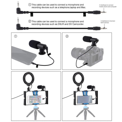 3-In-1 Vlogging Kit With Smartphone Rig Microphone And Led Ring Light - Blue