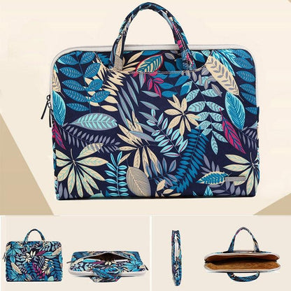 11.6 Inch Simple Business Laptop Bag with Liner - Ls-116 - Canvas Colourful Leaves Blue
