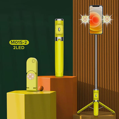 Bluetooth Remote Selfie Stick with Dual Fill Light and Tripod - Red