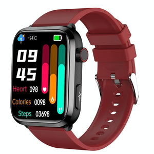 1.91 Inch Ips Screen Ip67 Waterproof Silicone Band Smart Watch Support Body Temperature Monitoring / Ecg - Red