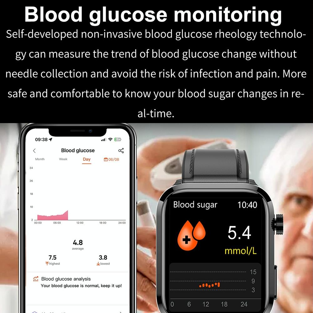 1.91 Inch Ips Screen Ip67 Waterproof Silicone Band Smart Watch Support Body Temperature Monitoring / Ecg - Red