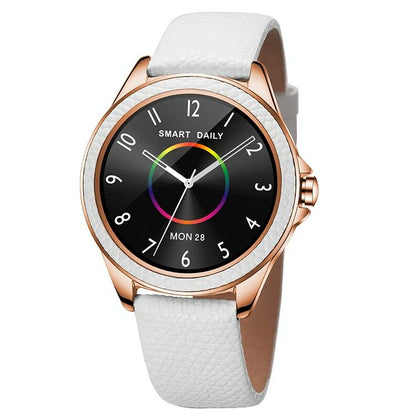 Glitter Leather Strap Fashion Smart Watch For Women Support Heart Rate Monitoring & Pedometer & Sleep Monitoring & Calories Silver