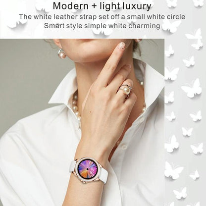 Glitter Leather Strap Fashion Smart Watch For Women Support Heart Rate Monitoring & Pedometer & Sleep Monitoring & Calories Silver