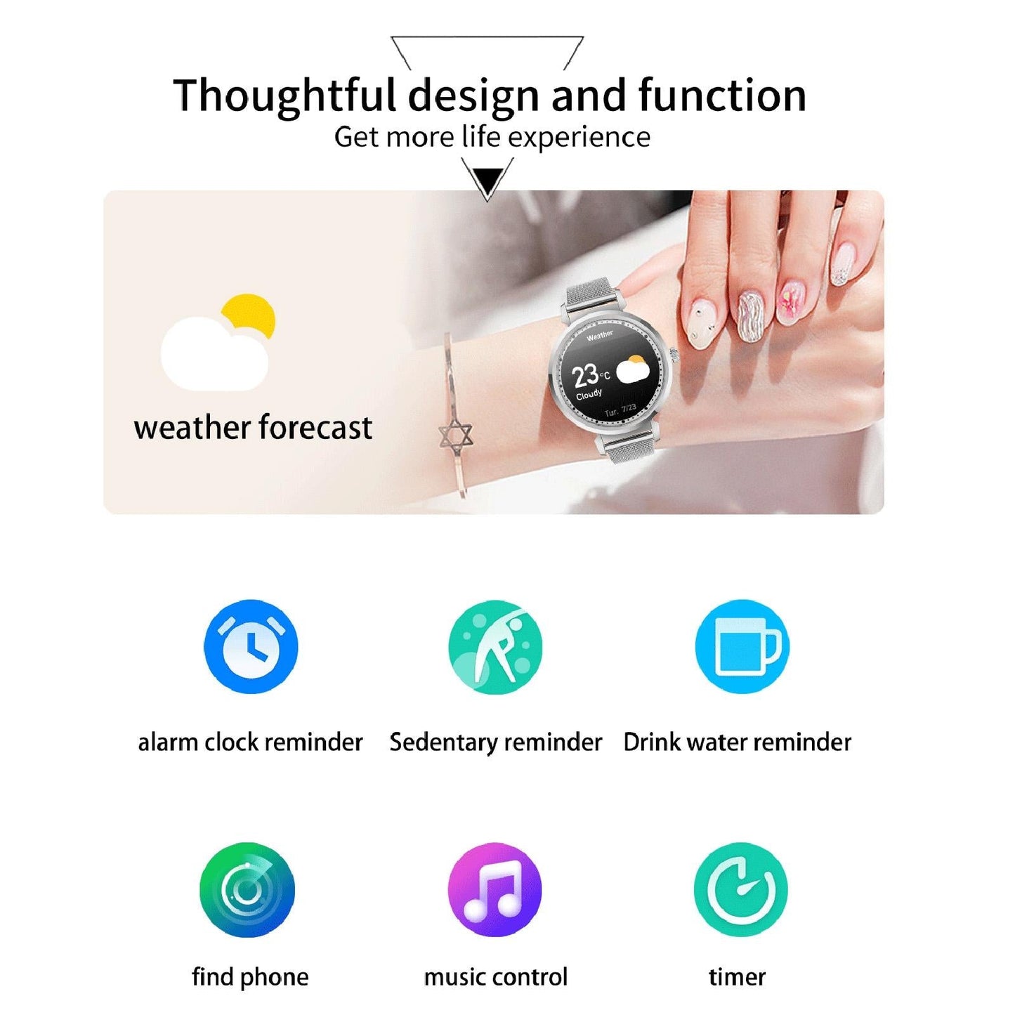 Health Monitoring Smart Watch With Heart Rate And Blood Pressure Options