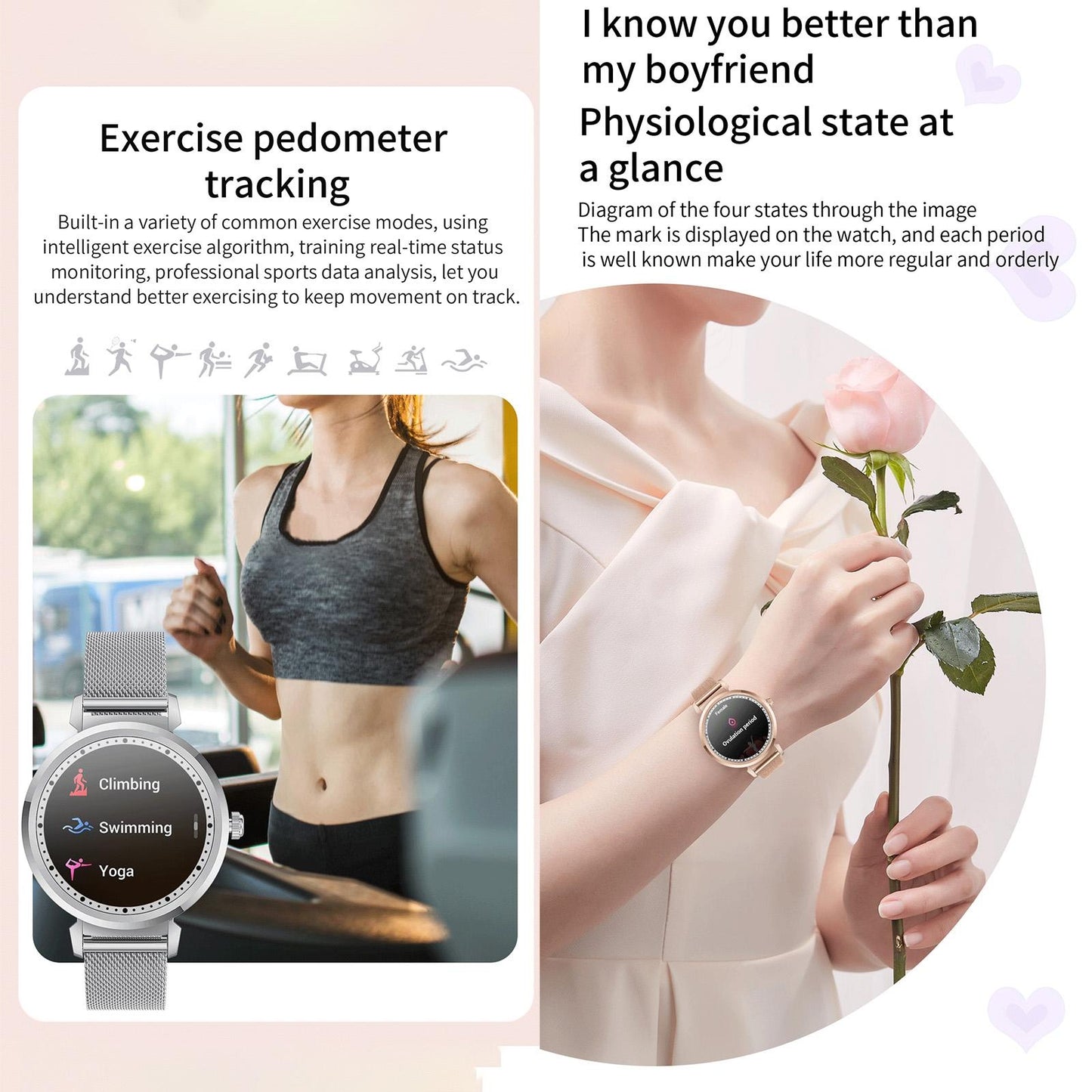 Health Monitoring Smart Watch With Heart Rate And Blood Pressure Options