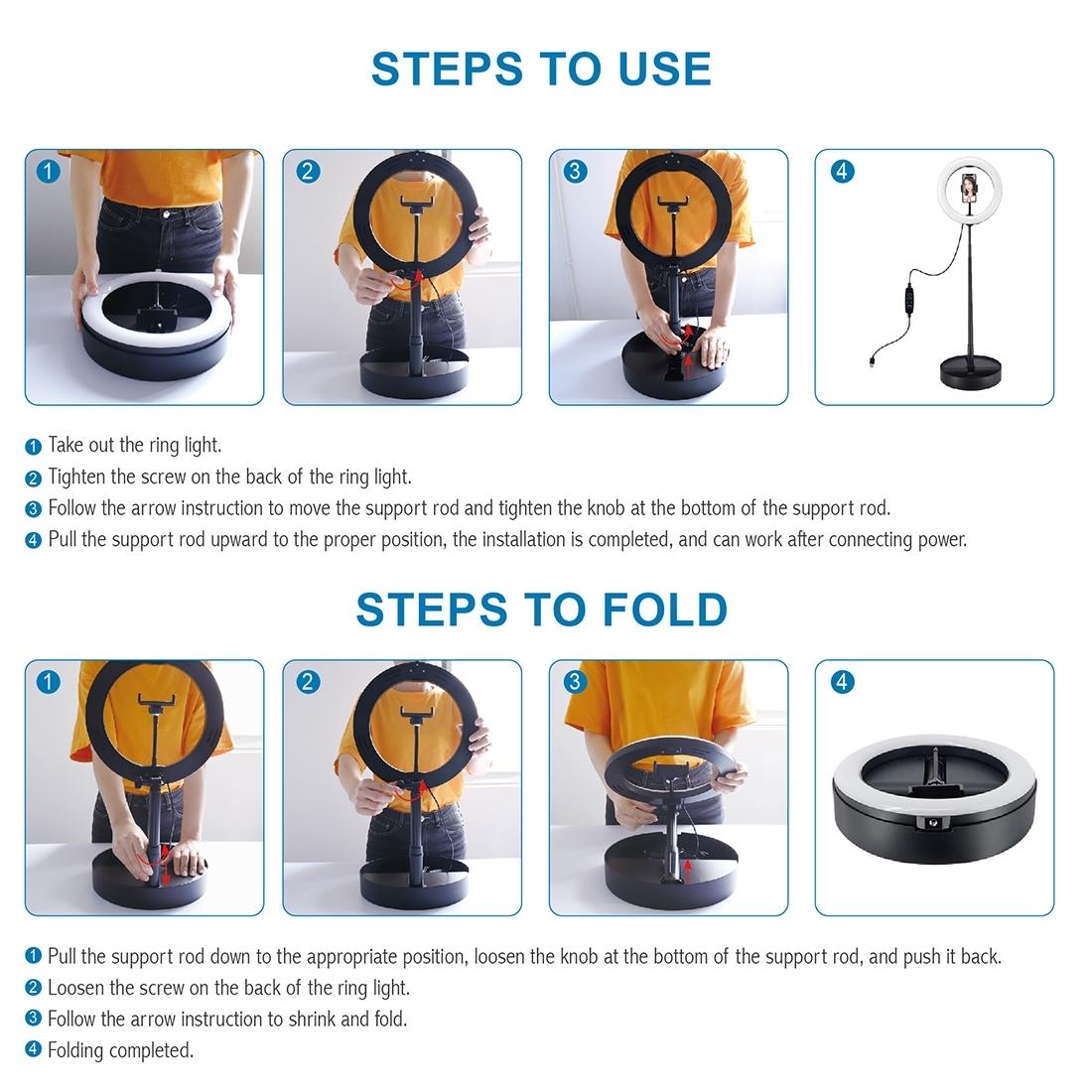 10.2 Dual-colour Led Ring Light with Usb Bluetooth Remote and Phone Holder - White