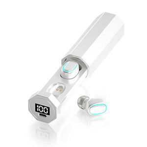 True Wireless Bluetooth Earphones with Digital Display and Charging Box - White