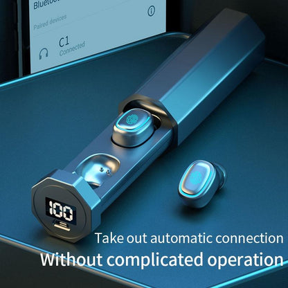 True Wireless Bluetooth Earphones with Digital Display and Charging Box - White