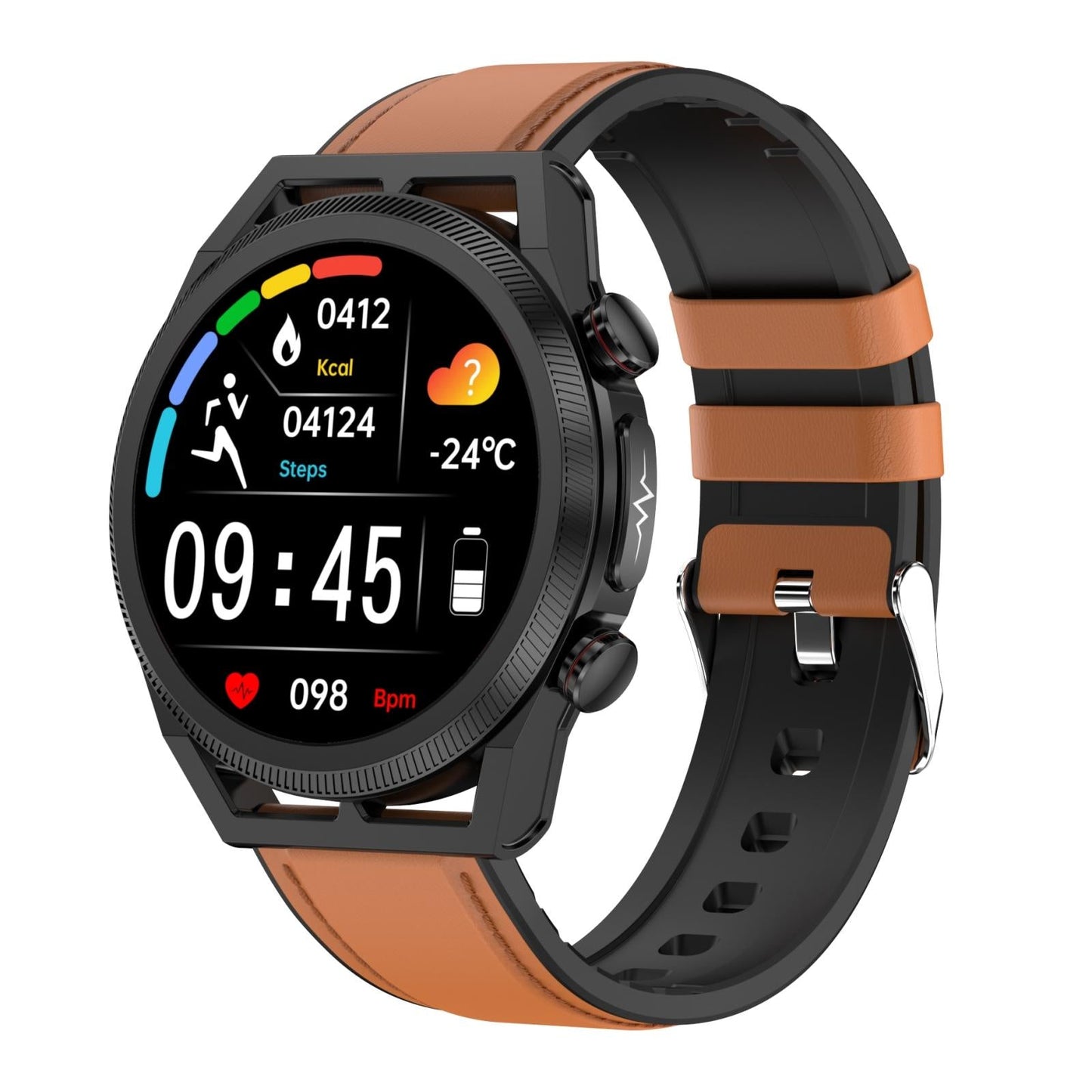 1.39 Inch Ips Screen Ip67 Waterproof Leather Band Smart Watch Support Body Temperature Monitoring / Ecg - Brown