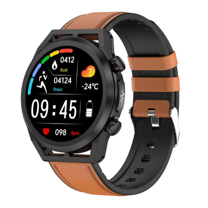 1.39 Inch Ips Screen Ip67 Waterproof Leather Band Smart Watch Support Body Temperature Monitoring / Ecg - Brown