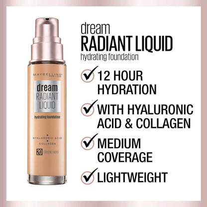 Maybelline Dream Radiant Liquid Hydrating Foundation Collagen - Caramel 120