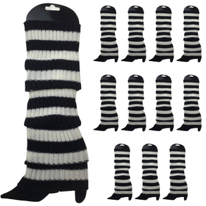 12x LEG WARMERS Knitted Womens Costume Neon Dance Party Knit 80s BULK - Black/White Stripe
