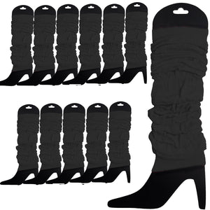12 LEG WARMERS Knitted Womens Neon Party Knit Ankle Fluro Dance Costume 80s BULK - Black
