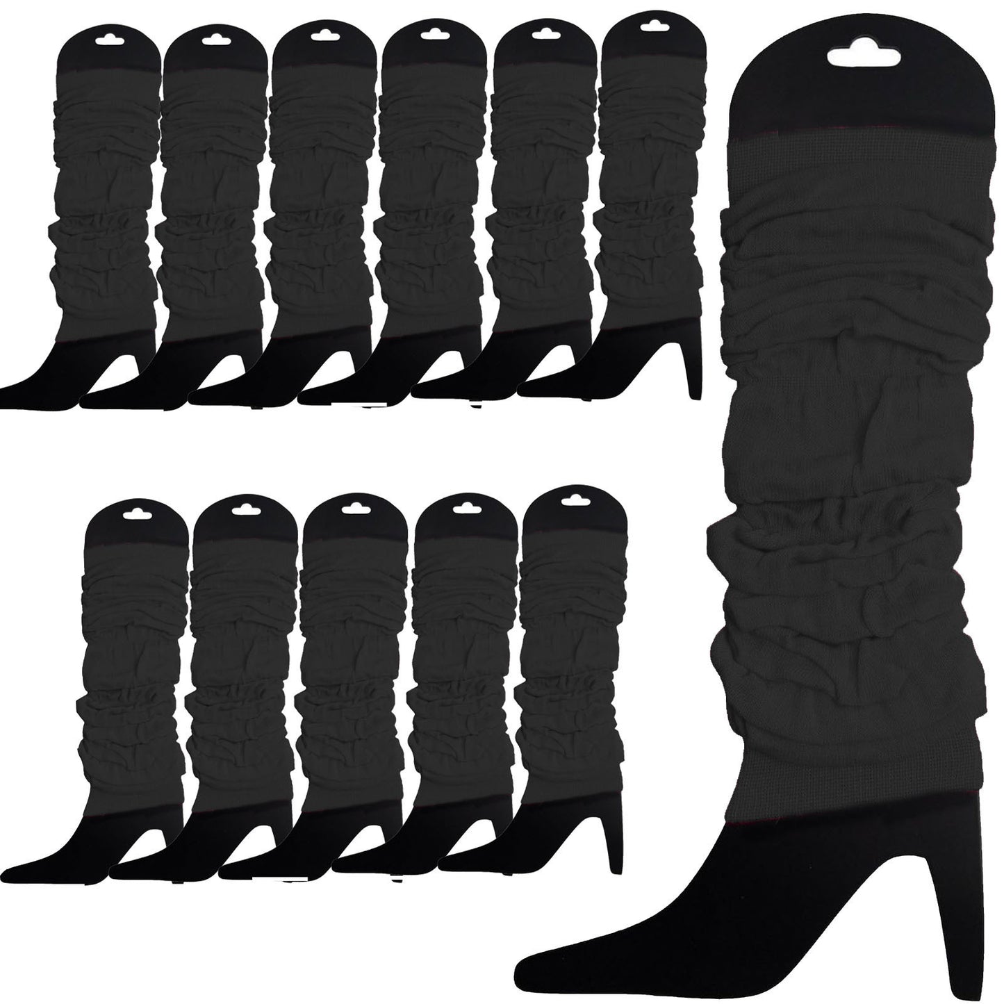 12 LEG WARMERS Knitted Womens Neon Party Knit Ankle Fluro Dance Costume 80s BULK - Black