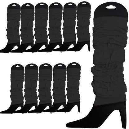 12 LEG WARMERS Knitted Womens Neon Party Knit Ankle Fluro Dance Costume 80s BULK - Black