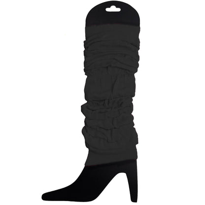 12 LEG WARMERS Knitted Womens Neon Party Knit Ankle Fluro Dance Costume 80s BULK - Black