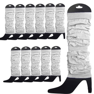 12 LEG WARMERS Knitted Womens Neon Party Knit Ankle Fluro Dance Costume 80s BULK - White