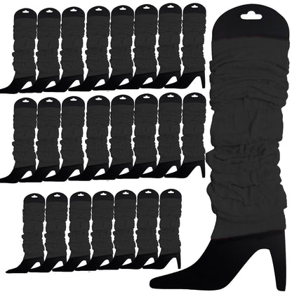 24 LEG WARMERS Knitted Womens Neon Party Knit Ankle Fluro Dance Costume 80s BULK - Black