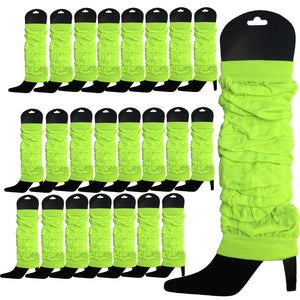 24 LEG WARMERS Knitted Womens Neon Party Knit Ankle Fluro Dance Costume 80s BULK - Fluro Yellow
