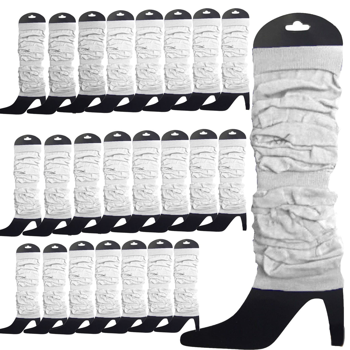 24 LEG WARMERS Knitted Womens Neon Party Knit Ankle Fluro Dance Costume 80s BULK - White