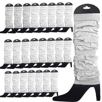 24 LEG WARMERS Knitted Womens Neon Party Knit Ankle Fluro Dance Costume 80s BULK - White