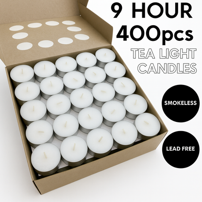 400pcs TEA LIGHT CANDLES 9 Hour Burn Tealight Wedding Smokeless Crystal Wax BULK