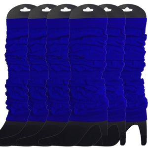 6x LEG WARMERS Knitted Womens Neon Party Knit Ankle Fluro Dance Costume 80s BULK - Royal Blue