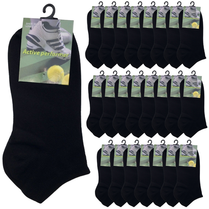 24x COTTON ANKLE SOCKS Sport Low Cut Mens Womens Running  BULK Anklet - Black - 6-11