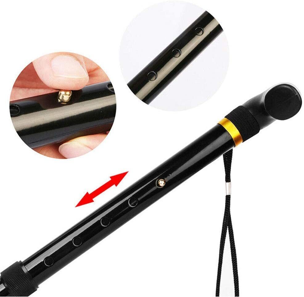 Adjustable Metal WALKING STICK Travel Cane Folding Pole Compact Retractable Hike - Black