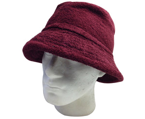 Terry Towelling BUCKET HAT Daggy Fishing Camping Lad Cap Retro  100% COTTON - Burgundy - M