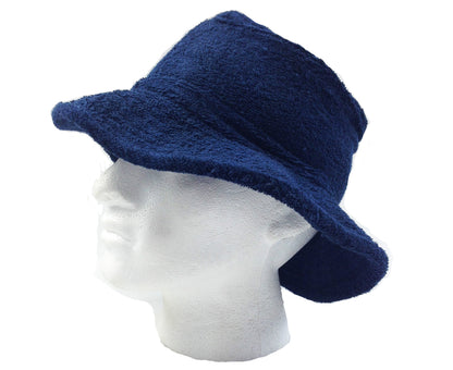 Terry Towelling BUCKET HAT Daggy Fishing Camping Lad Cap Retro  100% COTTON - Navy - Small
