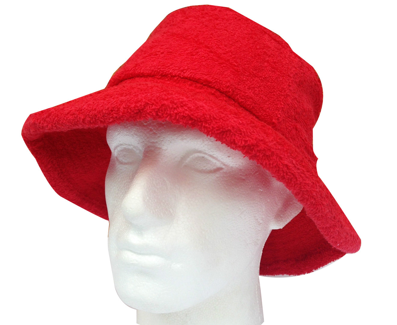 Terry Towelling BUCKET HAT Daggy Fishing Camping Lad Cap Retro  100% COTTON - Red - Large