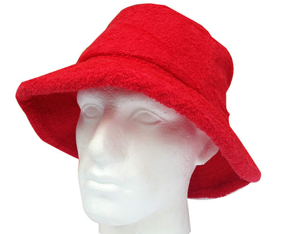 Terry Towelling BUCKET HAT Daggy Fishing Camping Lad Cap Retro  100% COTTON - Red - M