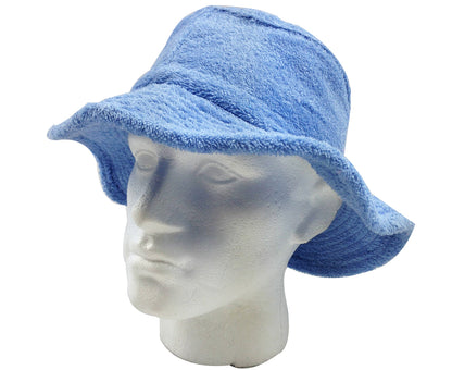 Terry Towelling BUCKET HAT Daggy Fishing Camping Lad Cap Retro  100% COTTON - Sky Blue - XXL