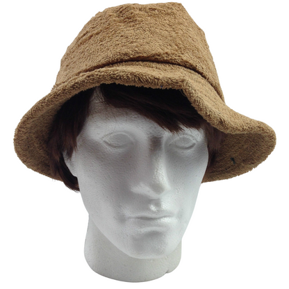 Terry Towelling BUCKET HAT Daggy Fishing Camping Lad Cap Retro  100% COTTON - Tan Brown - X-Large