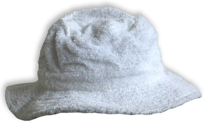 Terry Towelling BUCKET HAT Daggy Fishing Camping Lad Cap Retro  100% COTTON - White - XXL