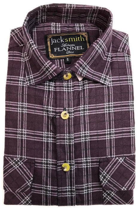 Mens Flannelette Shirt 100% Cotton Check Authentic Flannel Long Sleeve Vintage - Burgundy - S