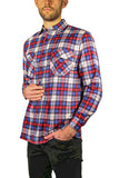 Mens Flannelette Long Sleeve Shirt 100% Cotton Check Authentic Flannel - Full Placket - Navy/Red/White - XL