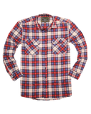 Mens Flannelette Long Sleeve Shirt 100% Cotton Check Authentic Flannel - Full Placket - Navy/Red/White - XL