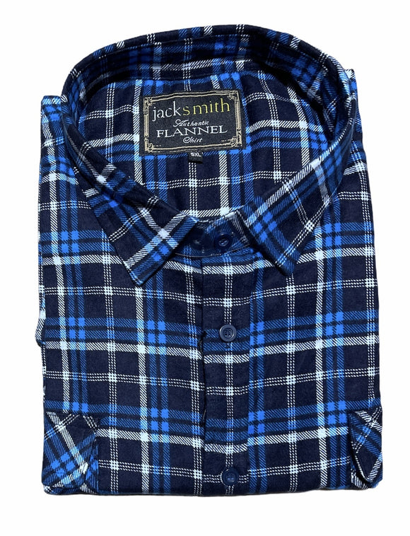 Mens Flannelette Long Sleeve Pullover Shirt 100% Cotton Flannel - Half Placket - Navy/Blue/White - M