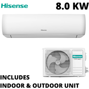Hisense air conditioning system with indoor and outdoor units on a white background