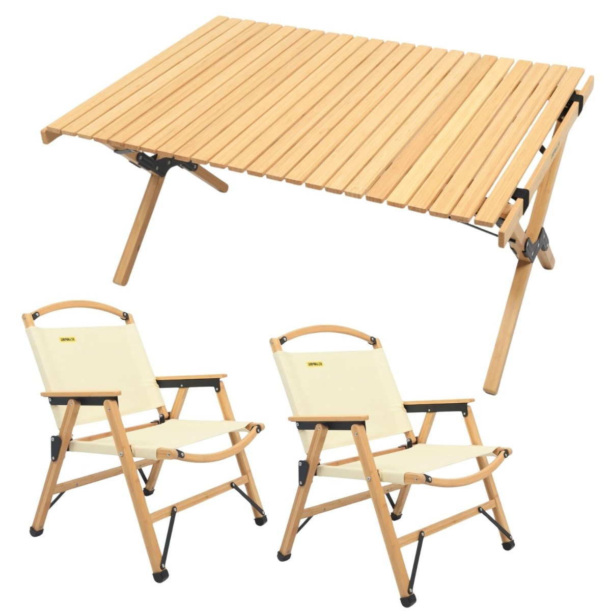 2 Chairs & 1 Table Set Bamboo Camping Folding Portable Outdoor Picnic Travel BBQ - Factory Direct Shop