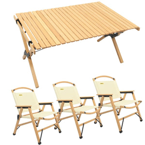 3 Chairs & 1 Table Set Bamboo Camping Folding Portable Outdoor Picnic Travel BBQ - Factory Direct Shop