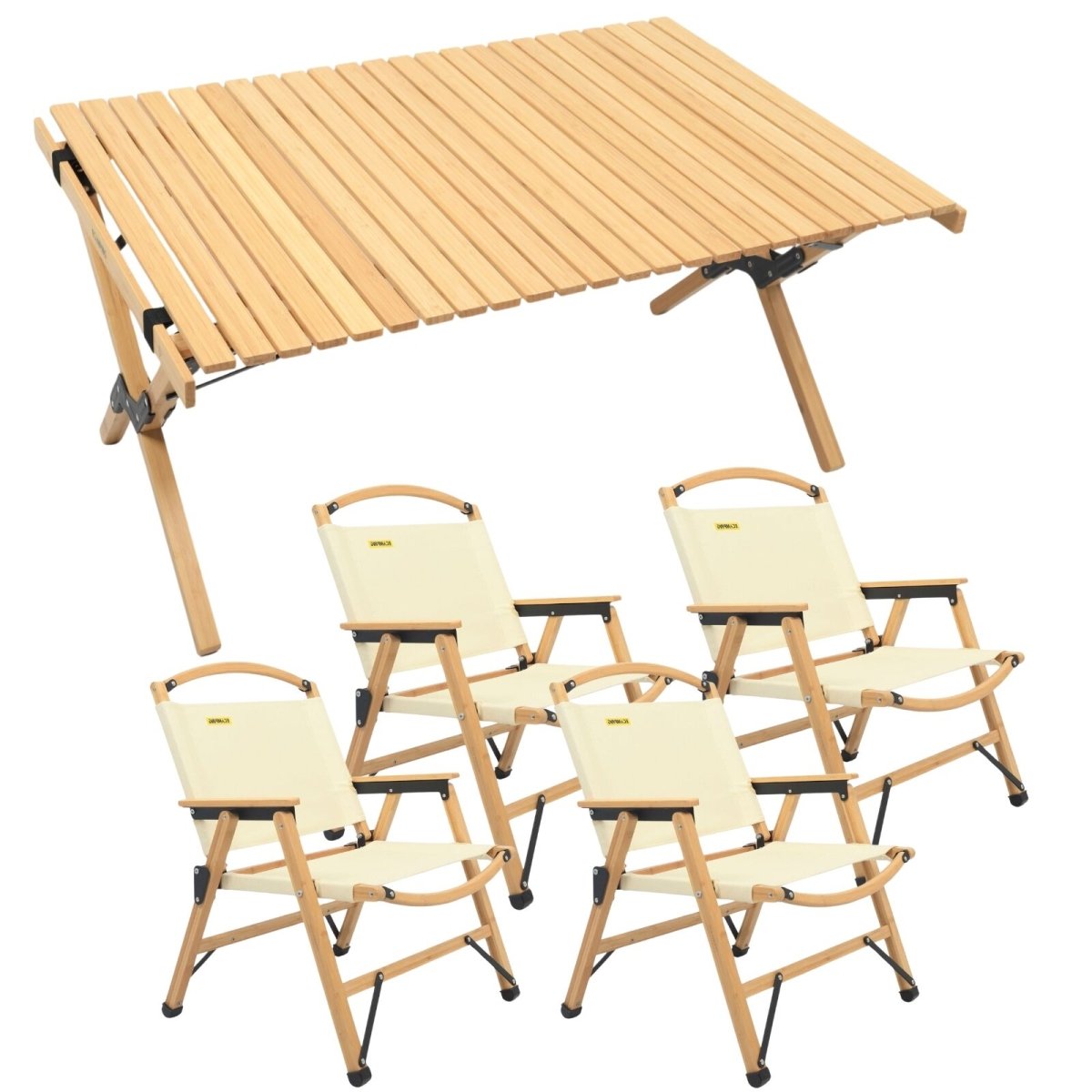 4 Chairs & 1 Table Set Bamboo Camping Folding Portable Outdoor Picnic Travel BBQ - Factory Direct Shop