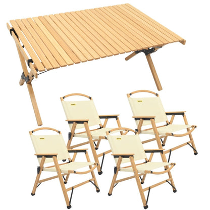 4 Chairs & 1 Table Set Bamboo Camping Folding Portable Outdoor Picnic Travel BBQ - Factory Direct Shop
