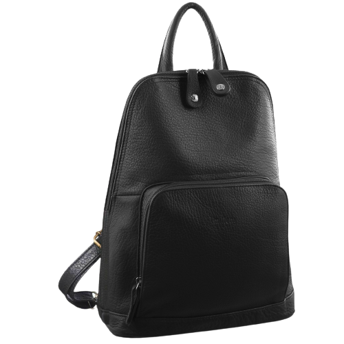 Milleni Womens Twin Zip Backpack Nappa Italian Leather Travel Bag - Black