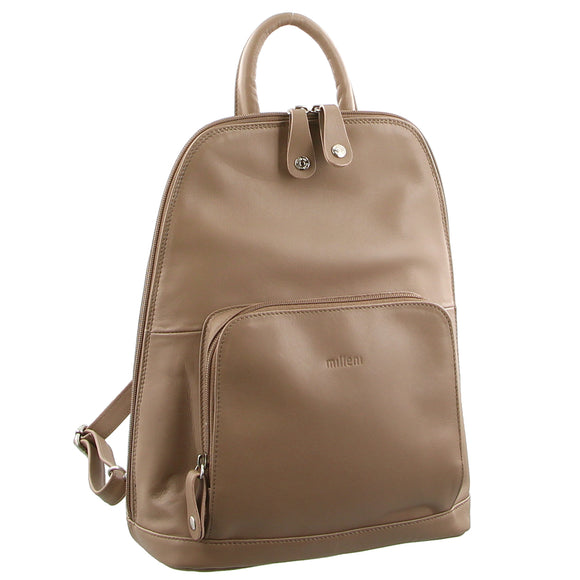Milleni Women's Twin Zip Backpack Nappa Italian Leather Bag Travel - Taupe