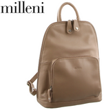 Milleni Women's Twin Zip Backpack Nappa Italian Leather Bag Travel - Taupe